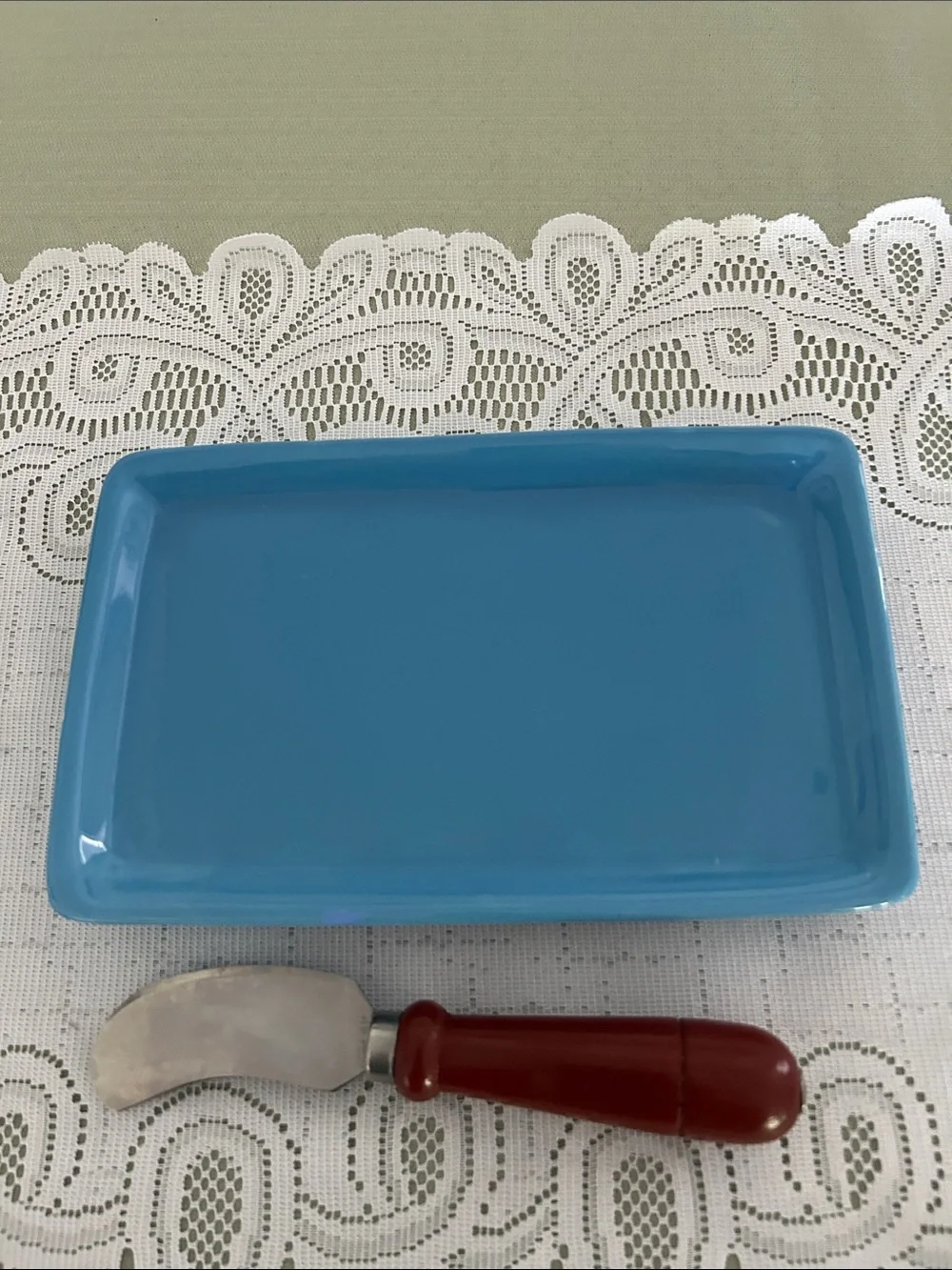 Blueberry Motif Ceramic Butter Dish with Blue Base 8x5 in few call outs - Picture 4 of 11